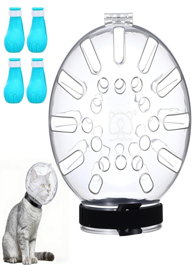 Kifmurase Cat Muzzle for Grooming Adjustable Hood with Paw Covers, Breathable Cats Helmet Anti Bite Muzzles Anti Scratch Boots Silicone Kitten Bubble Muzzle and Paw Protector for Pet Bathing Cat Claw Care - Image 1